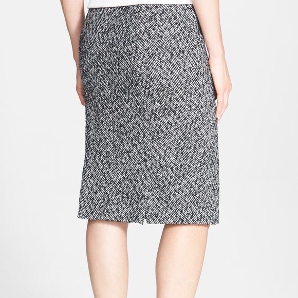 Pink Tartan Black and White Herringbone Wool Full Lined Pencil Skirt 10 Like New - Picture 3 of 16